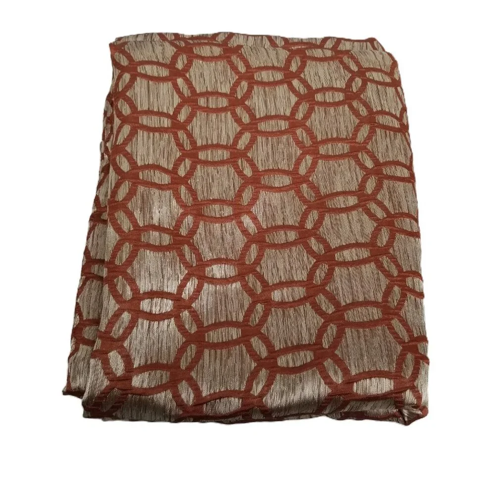 2 Geometric Drape Panels 53 Wide 83 Long Rust Gold Metallic Lined Window Curtain